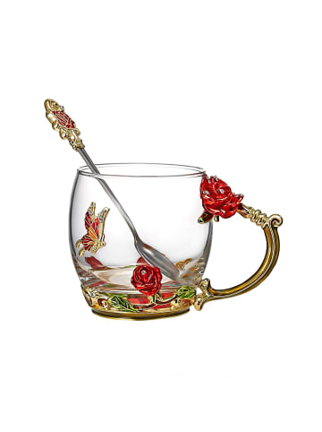 Schmetterling Teetasse in Gold - Rot - Lila