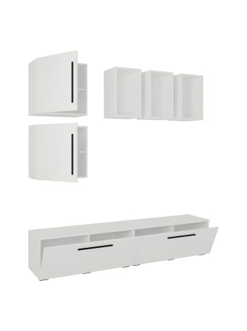 Schrankwand Wohnzimmer Anbauwand Wohnwand Arila L in Weiß