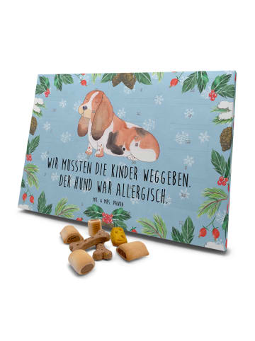 Adventskalender Hund Hund Basset Hound mit Spruch in Eisblau