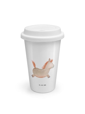 ToGo Kaffeebecher Pferd Springen ohne Spruch in Weiß
