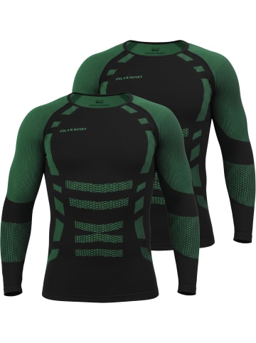 2x Herren Thermo Langarmshirt in Grün/Schwarz