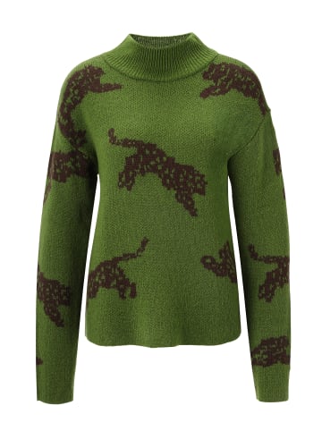 Strickpullover in grün-dunkelbraun