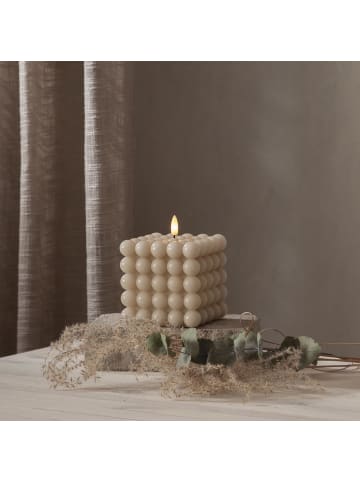 Bubble Kerze Dot, Echtwachs, beige, warmweißes LED Licht, 10x12,5cm