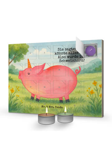 Adventskalender Einhorn Schwein Design mit Spruch in Weiß