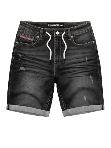 Bermuda Jeans Shorts mit Kordelzug und Umschlag in Schwarz