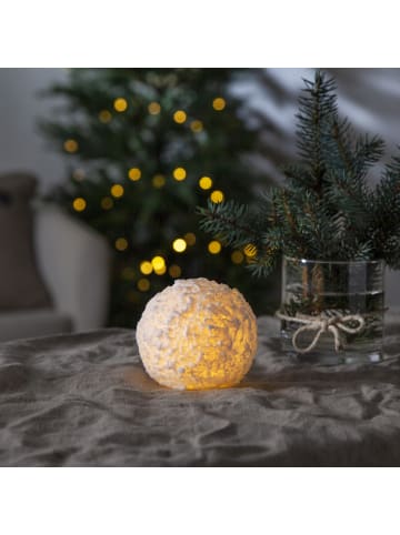 LED Kerze Schneeball Echtwachs flackernd D: 10cm in weiß