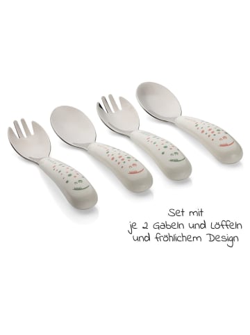 6-tlg. Esslern-Set - 2 Silikon-Schalen in blue,gray