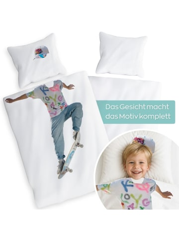 Kinderbettwäsche 135x200 Skater in weiß