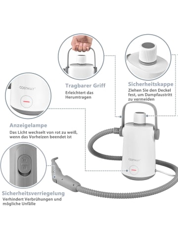 Dampfreiniger 1000W inkl. 10 Zubehör in Grau