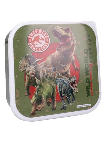 Jurassic World Lunchbox Set Kinder Snackbox Brotdose Dino Aufbewahrung in Grün