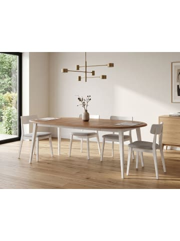Esstisch Belluno Elegante weiß lackiert / Eichefarben 110-210 / 110 / 74,5cm