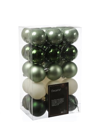 30er Set Christbaumkugeln Weihnachtskugeln bruchfest D: 6cm in grün, weiß