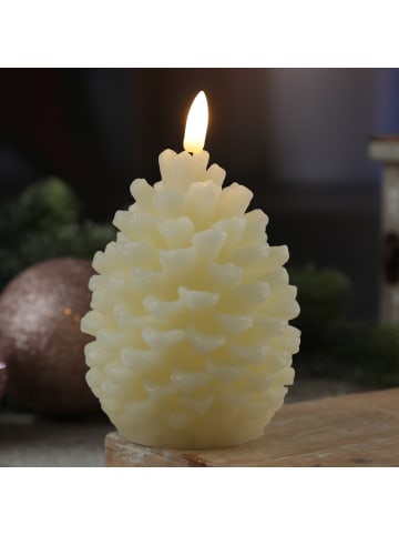 LED Kerze Tannenzapfen Echtwachs H: 13cm in creme