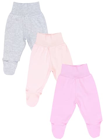 Baby Mädchen Strampelhose mit Fuß 3er Pack in rosa/grau