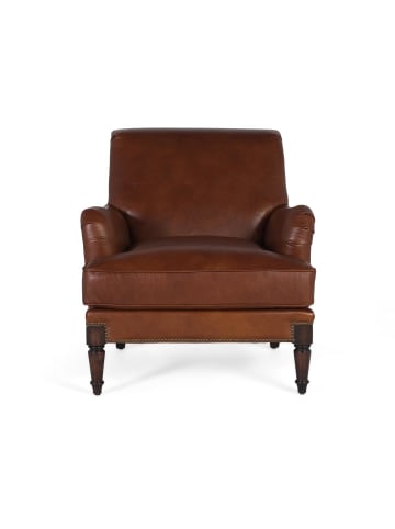 Ledergepolsterter Sessel mit Armlehnen und Holzbeinen in Brown