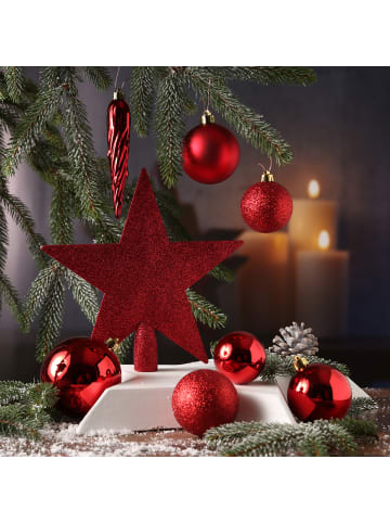 33er Set Weihnachtskugeln mit Stern Baumspitze bruchfest rot