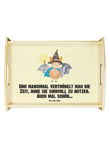 Tablett Fledermaus Zauberer mit Spruch in Gelb Pastell