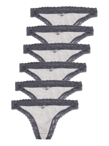6er Pack Damen String in anthrazit