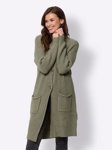 Strickjacke in khaki-meliert