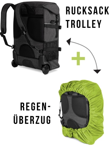 Rucksack mit Trolleyfunktion 37 L und Regenüberzug in Limette
