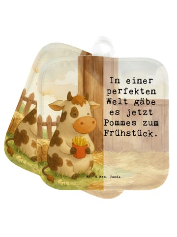 2er Set Topflappen  Kuh  Pommes Design mit Spruch in Weiß