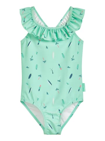 UV-Schutz Badeanzug Surfbrett Palme in mint