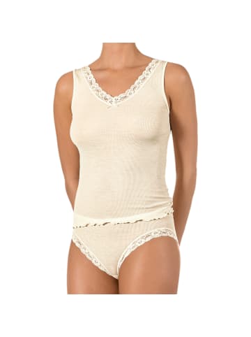 Seide, Spitze, Wolle, Feinripp Unterhemd in creme