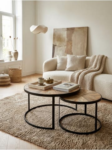 Design Couchtisch 2er Set Massivholz Satztisch Rund in Mango