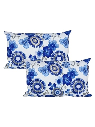 2er Set Outdoor Kissenhülle 30x50cm Motiv in Blumen Blau