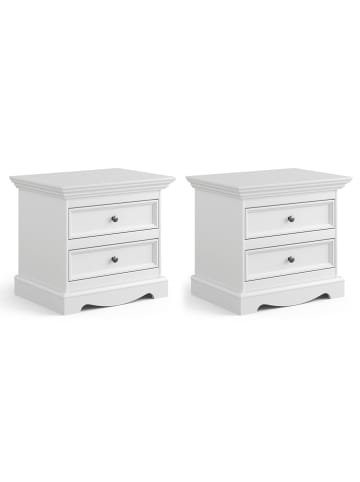 2er Set Nachtkonsolen Belluno Elegante Kiefer weiß lackiert 59,5 / 44 / 53cm