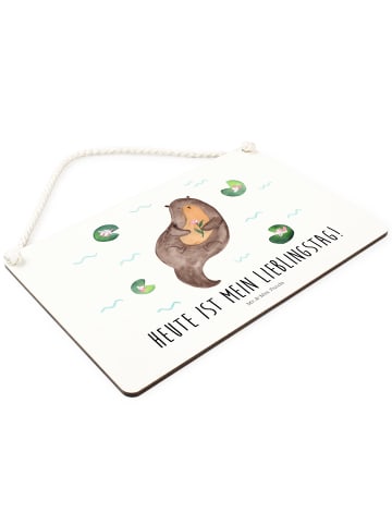 Wandtafel Otter Seerose mit Spruch in Weiß