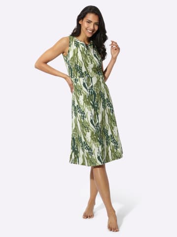 Sommerkleid in champagner-oliv-bedruckt