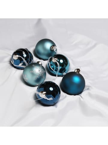 6er Set Weihnachtskugeln Glas D: 8cm in blau