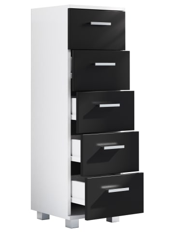 Holz Badmöbel Schubladen Badschrank Kommode Zalo M in Weiß / Schwarz