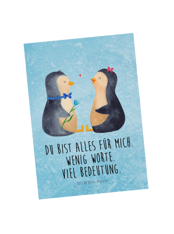 Postkarte Pinguin Pärchen mit Spruch in Eisblau