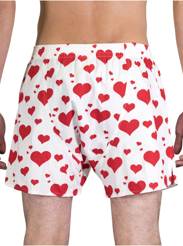 Boxer Webboxershorts weit Motive Print in Herzen weiß