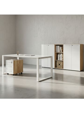 Büro-Set 5-teilig, Glasfront Soft-Close Modern in Chalet-Eiche-Nb.-Weiß