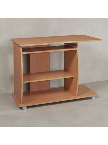 Laptoptisch Computertisch: 3D-Ecken, Stauraum, 90x50x71 cm, Rollen in Beige