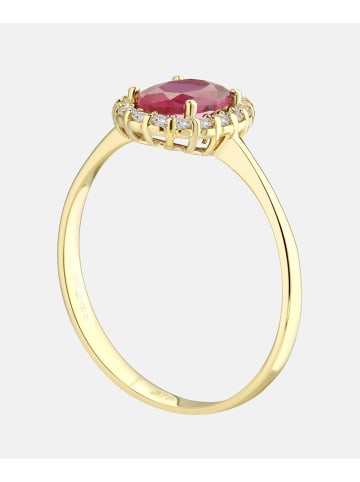Cluster-Ring aus 375 Gelbgold mit Zirkonia mit Rubin