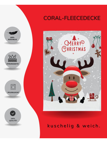 Decke / Fleecedecke Weihnachten - Rentier in Grau
