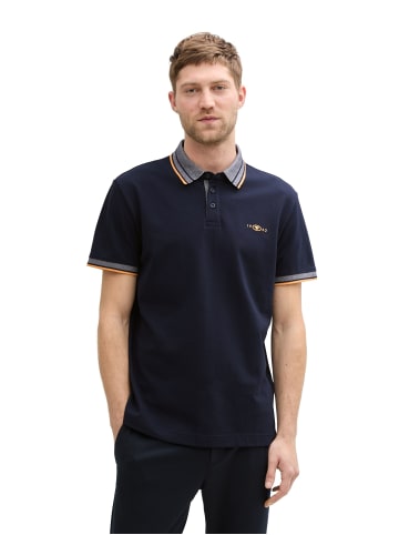 Poloshirt mit kontrastierenden Streifen und Logo in Blau-2
