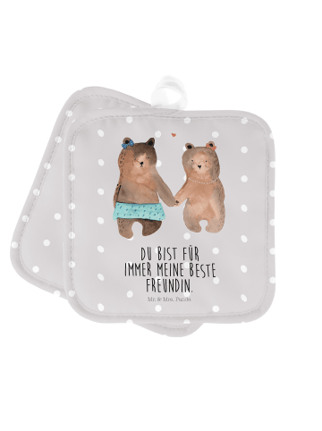Topflappen Bär Freundin mit Spruch in Grau Pastell