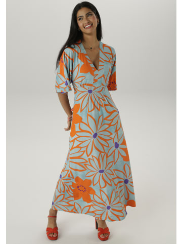 Maxikleid in hellbau-orange-lila