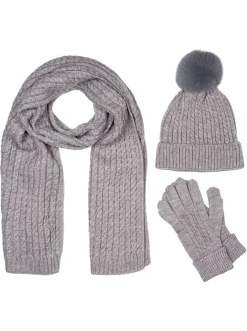 3-Teiliges Set Schal, Mütze, Handschuhe in Grau