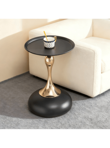 Beistelltisch in Schwarz rund 38 cm mit Metallbasis für Wohnzimmer