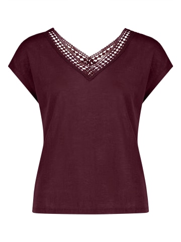 Kurzarm-Shirt mit V-Ausschnitt in Dark Aubergine