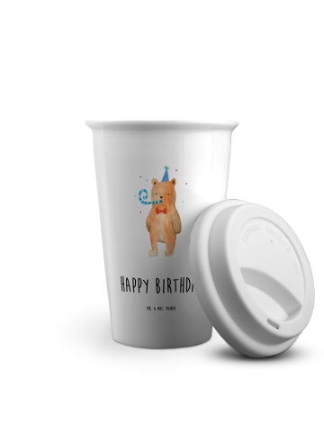 Coffee To Go Becher Bär Geburtstag mit Spruch in Weiß