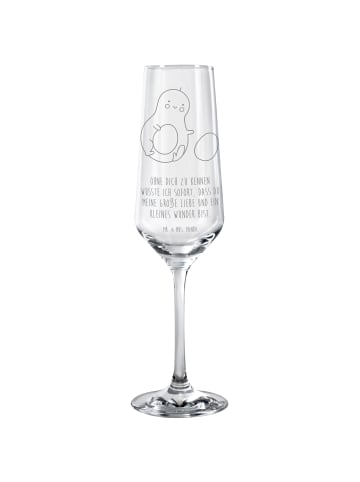 Champagnerglas Avocado Kern rollt mit Spruch in Transparent