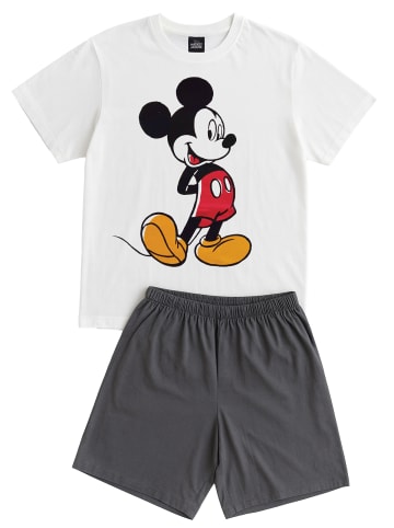 Disney Mickey Mouse Schlafanzug Pyjama Set Kurzarm Shorts Hose in weiß/grau
