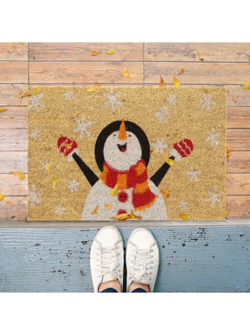Kokos-Fußmatte "Schneemann" in Bunt - (B)60 x (T)40 cm